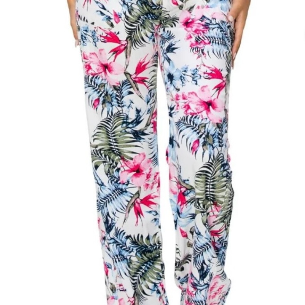 Floral Boot Cut Linen Beach style Pants